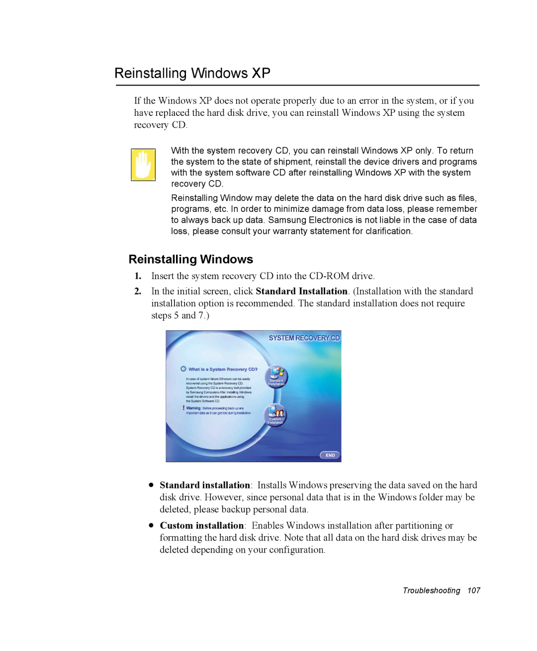 Samsung NM40PRCV02/SEF, NM40PRDV02/SEF, NM40PRCV01/SEF, NM40PRTV02/SEF, NM40PRTV03/SEF, NM40PRDV03/SEF Reinstalling Windows XP 