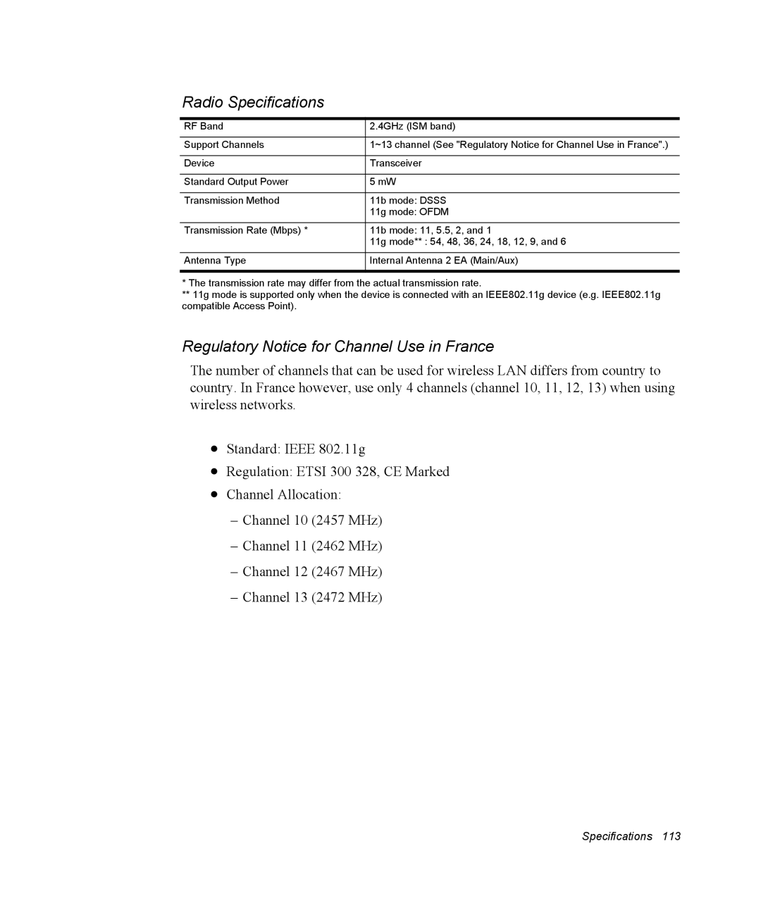 Samsung NM40PRDV02/SEF, NM40PRCV01/SEF, NM40PRTV02/SEF, NM40PRCV02/SEF, NM40PRTV03/SEF, NM40PRDV03/SEF Radio Specifications 