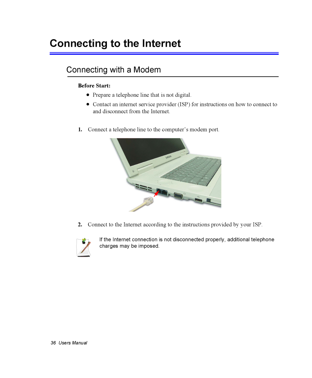 Samsung NM40PRTV03/SEF, NM40PRDV02/SEF, NM40PRCV01/SEF Connecting to the Internet, Connecting with a Modem, Before Start 