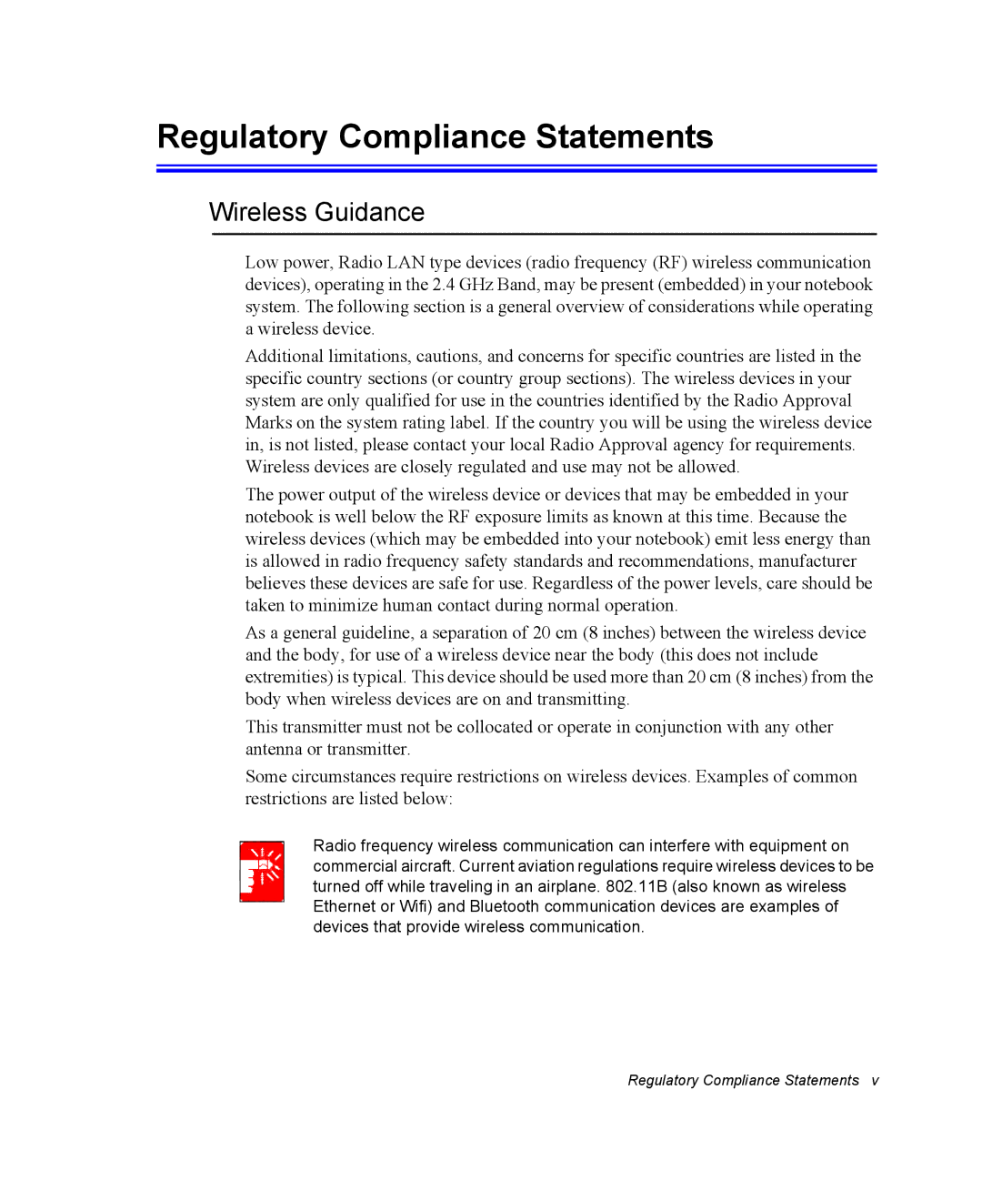 Samsung NM40PRDV03/SEF, NM40PRDV02/SEF, NM40PRCV01/SEF, NM40PRTV02/SEF Regulatory Compliance Statements, Wireless Guidance 