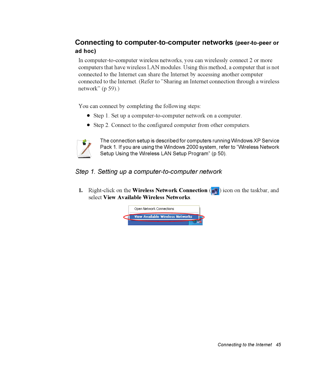 Samsung NM40PRTV03/SEF, NM40PRDV02/SEF, NM40PRCV01/SEF manual Connecting to computer-to-computer networks peer-to-peer or 