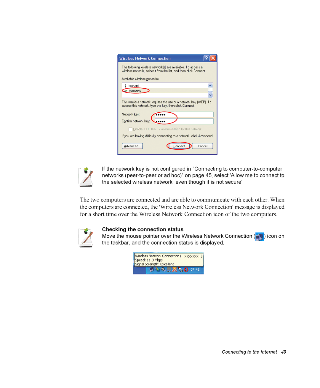 Samsung NM40PRTV01/SEF, NM40PRDV02/SEF, NM40PRCV01/SEF, NM40PRTV02/SEF, NM40PRCV02/SEF manual Checking the connection status 