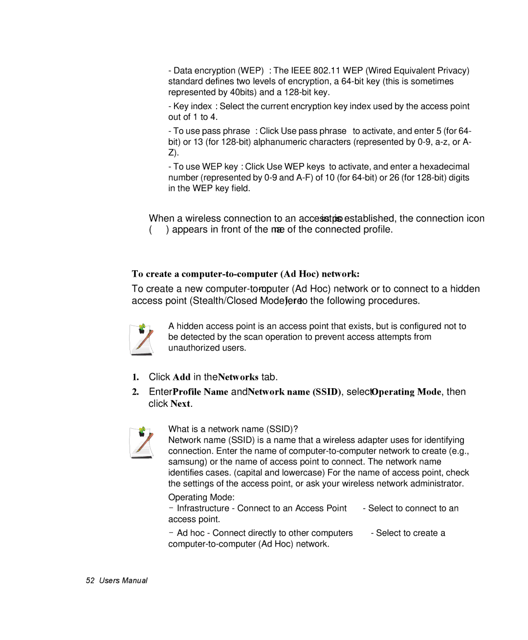 Samsung NM40PRTV02/SEF, NM40PRDV02/SEF manual To create a computer-to-computer Ad Hoc network, What is a network name SSID? 