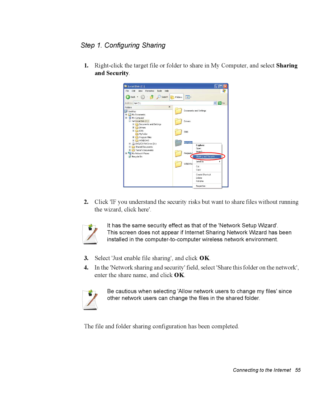 Samsung NM40PRDV03/SEF, NM40PRDV02/SEF, NM40PRCV01/SEF, NM40PRTV02/SEF, NM40PRCV02/SEF, NM40PRTV03/SEF Configuring Sharing 