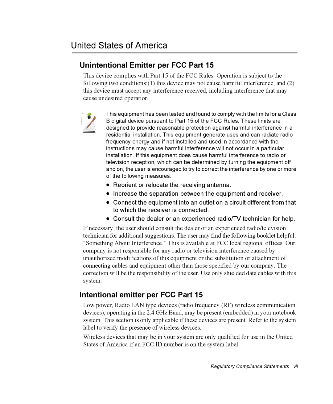 Samsung NM40TJ0MG9/SEF United States of America, Unintentional Emitter per FCC Part, Intentional emitter per FCC Part 