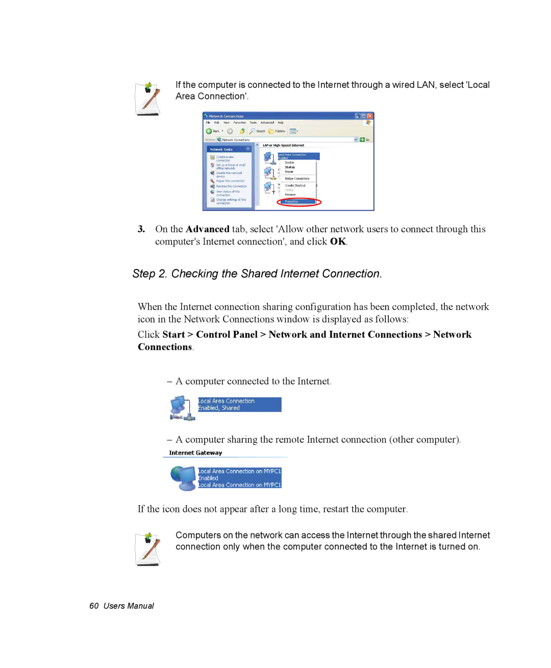 Samsung NM40PRCV01/SEF, NM40PRDV02/SEF, NM40PRTV02/SEF, NM40PRCV02/SEF manual Checking the Shared Internet Connection 