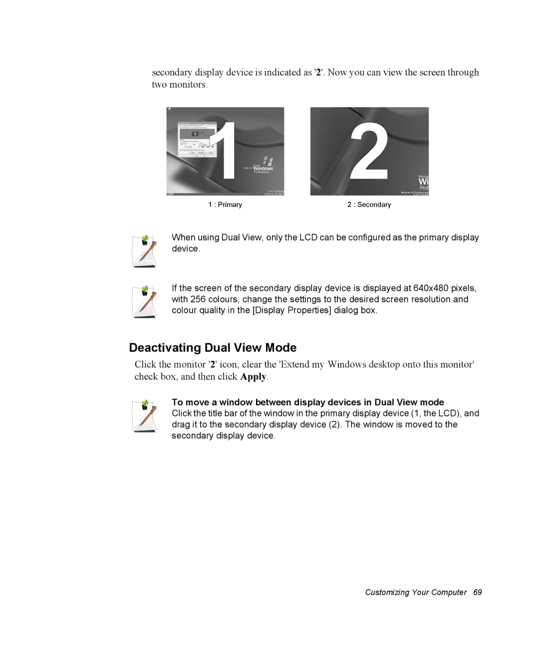 Samsung NM40PRCV01/SEF manual Deactivating Dual View Mode, To move a window between display devices in Dual View mode 