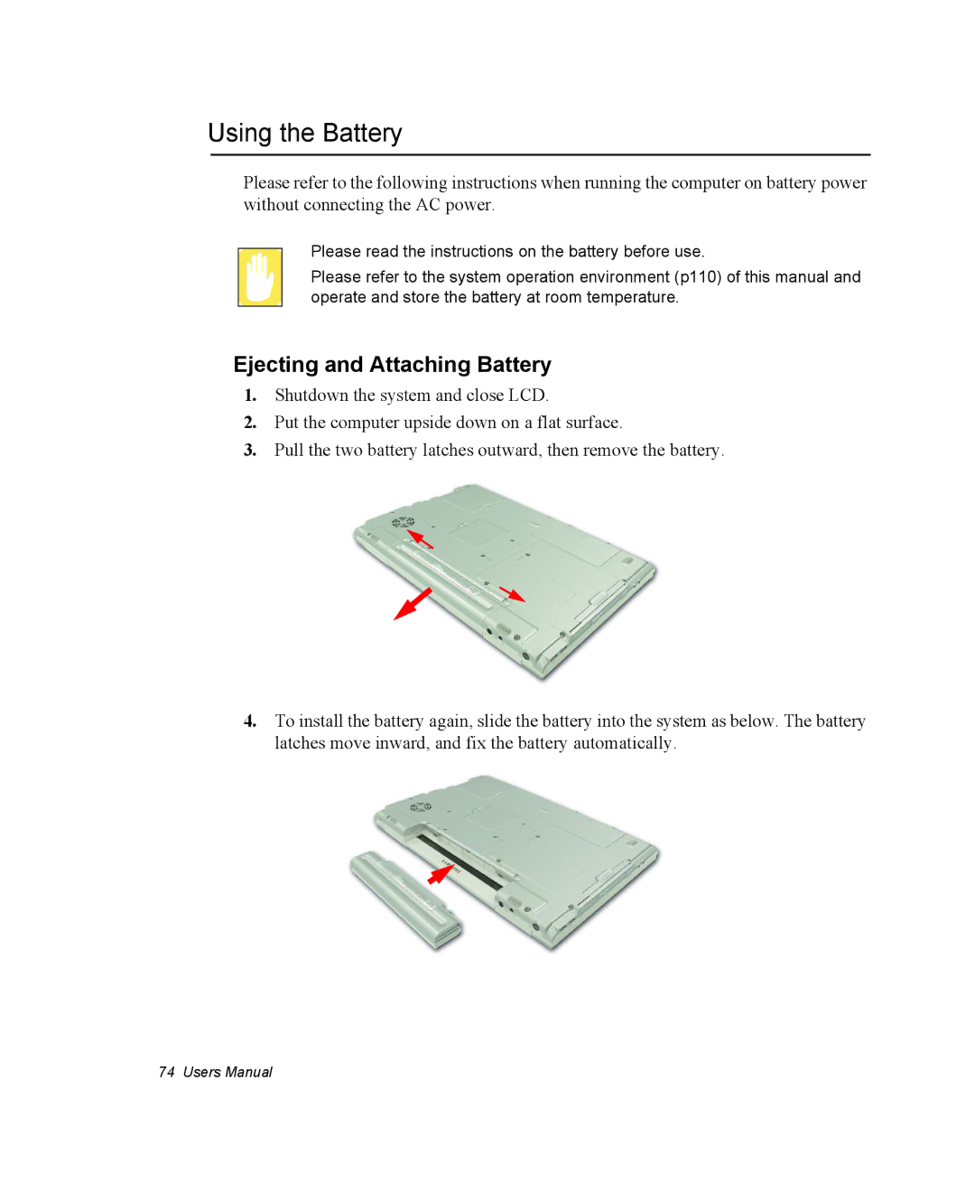 Samsung NM40TP0MG9/SEF, NM40PRDV02/SEF, NM40PRCV01/SEF, NM40PRTV02/SEF Using the Battery, Ejecting and Attaching Battery 