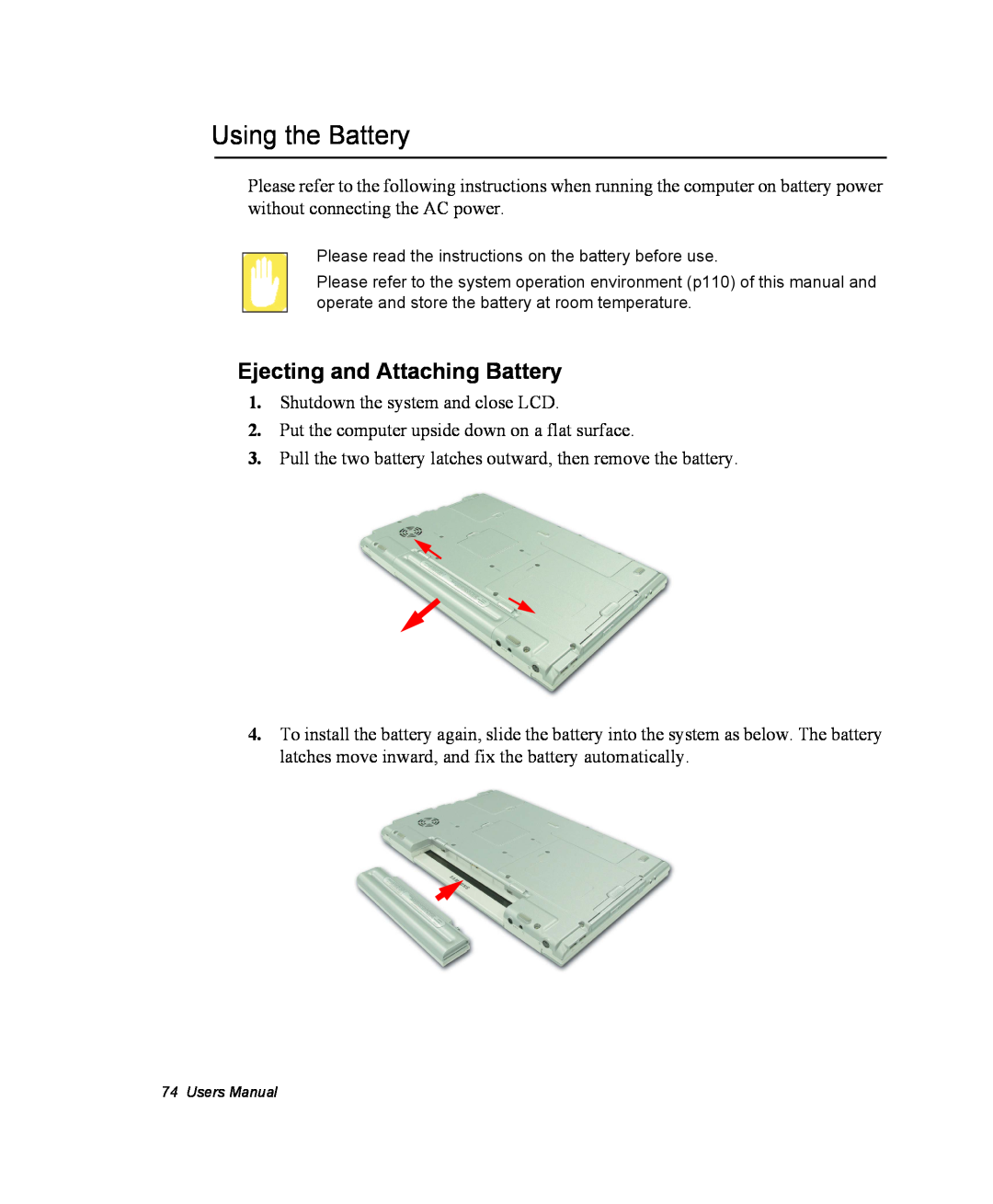 Samsung NM40TP0MG9/SEF, NM40PRDV02/SEF, NM40PRCV01/SEF, NM40PRTV02/SEF Using the Battery, Ejecting and Attaching Battery 