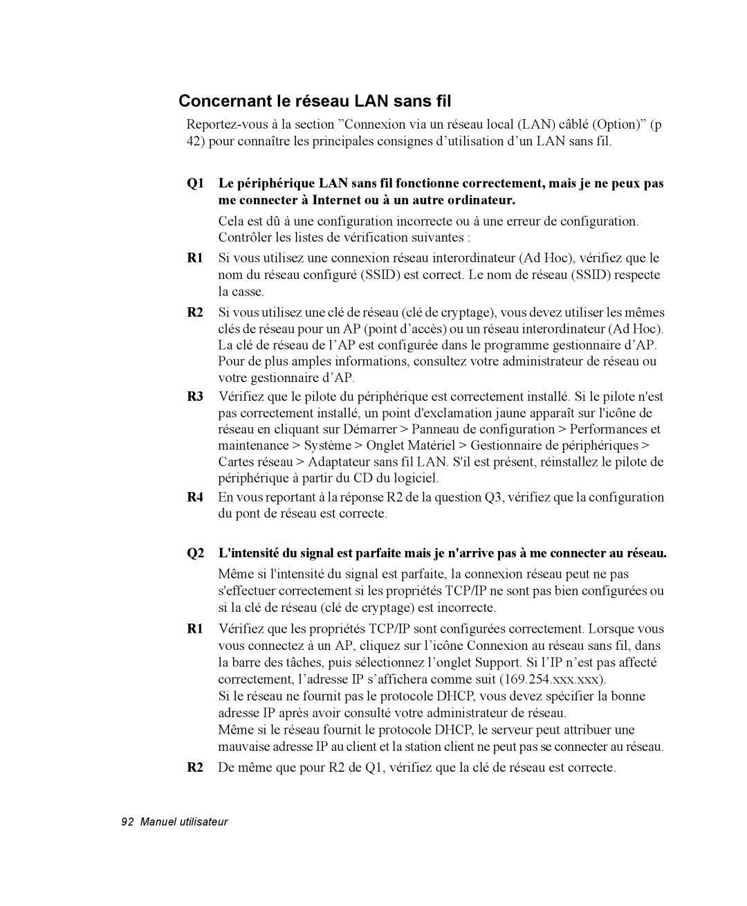 Samsung NM40PRDV03/SEF, NM40PRDV02/SEF, NM40PRD000/SEF, NM40PRCV01/SEF, NM40PRTV02/SEF manual Concernant le réseau LAN sans fil 