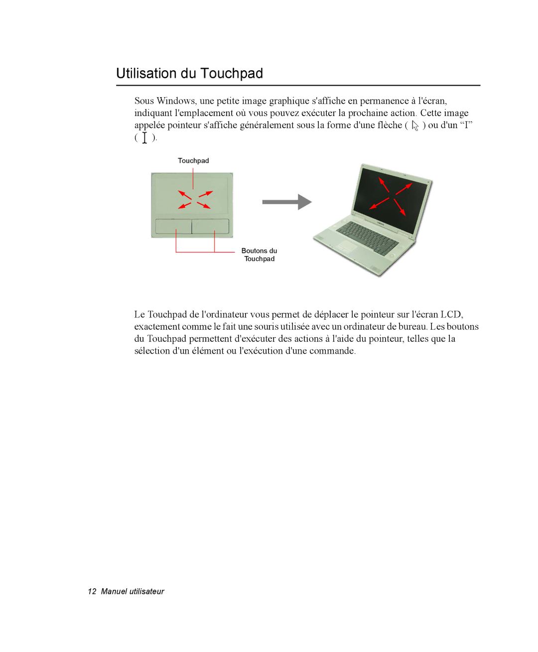 Samsung NM40PRTV01/SEF, NM40PRDV02/SEF, NM40PRD000/SEF, NM40PRCV01/SEF, NM40PRTV02/SEF, NM40PRCV02/SEF Utilisation du Touchpad 