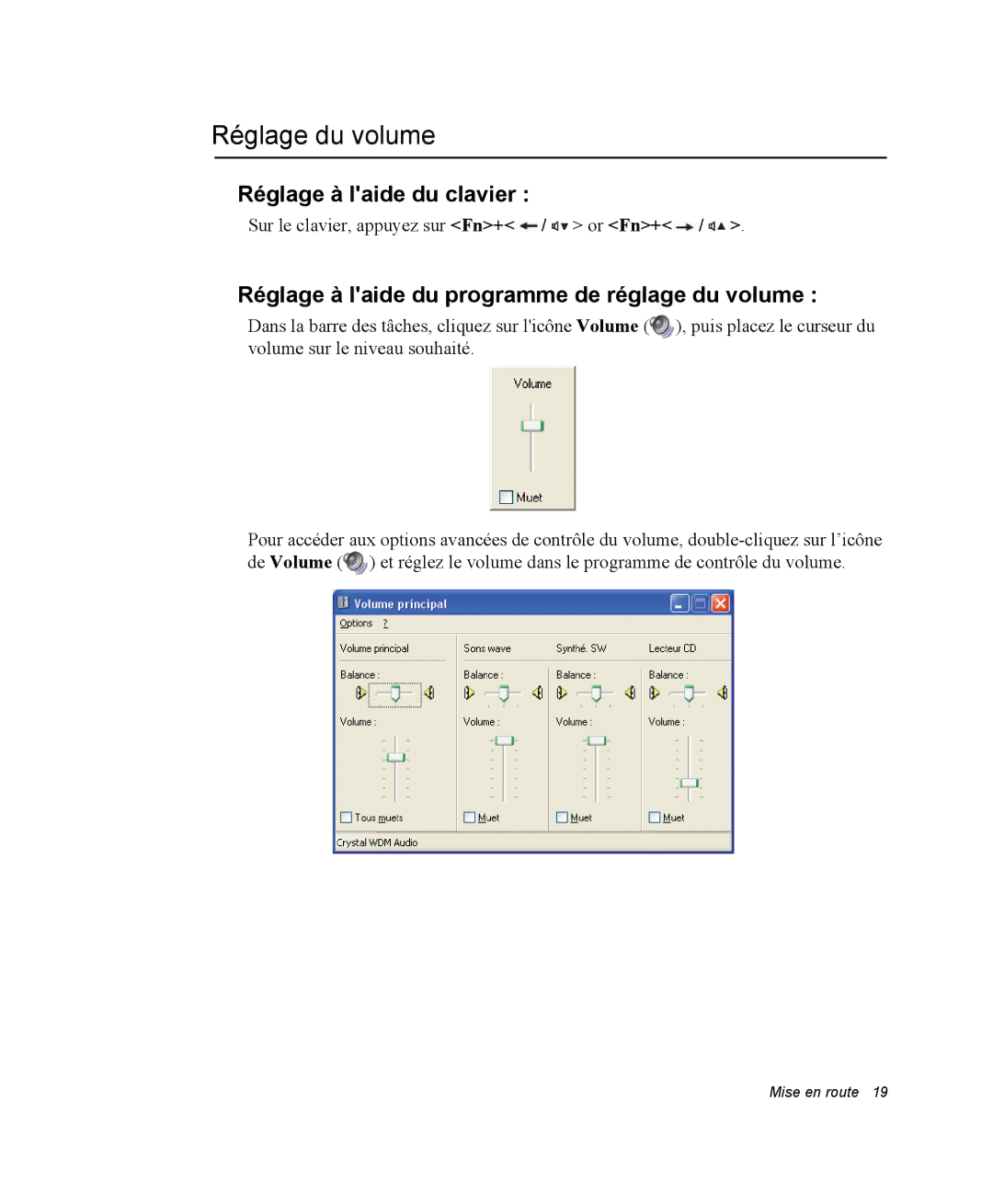 Samsung NM40PRTV03/SEF Réglage du volume, Réglage à laide du clavier, Réglage à laide du programme de réglage du volume 