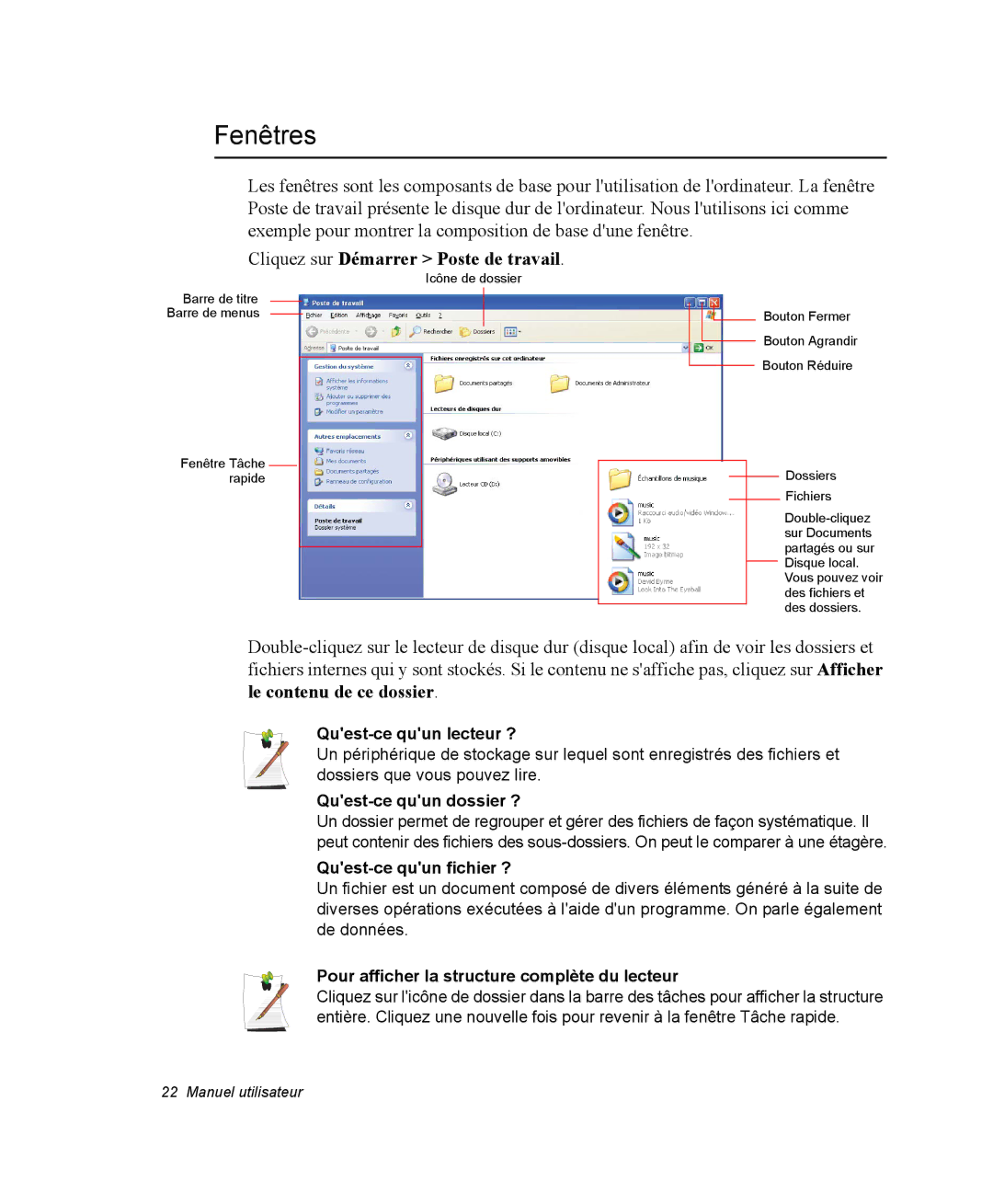 Samsung NM40PRT000/SEF, NM40PRDV02/SEF, NM40PRD000/SEF, NM40PRCV01/SEF manual Fenêtres, Cliquez sur Démarrer Poste de travail 