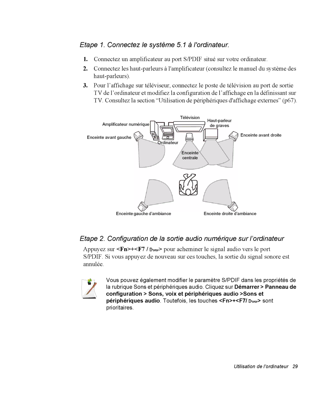 Samsung NM40PRDV03/SEF, NM40PRDV02/SEF, NM40PRD000/SEF, NM40PRCV01/SEF manual Etape 1. Connectez le système 5.1 à lordinateur 