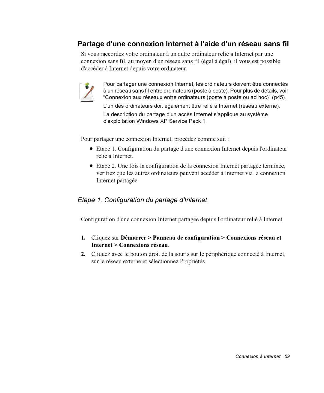 Samsung NM40PRDV02/SEF, NM40PRD000/SEF, NM40PRCV01/SEF manual Partage dune connexion Internet à laide dun réseau sans fil 