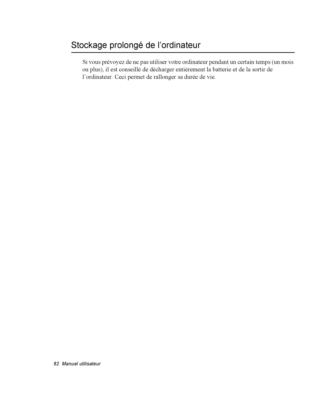 Samsung NM40PRTV03/SEF, NM40PRDV02/SEF, NM40PRD000/SEF, NM40PRCV01/SEF, NM40PRTV02/SEF manual Stockage prolongé de l’ordinateur 