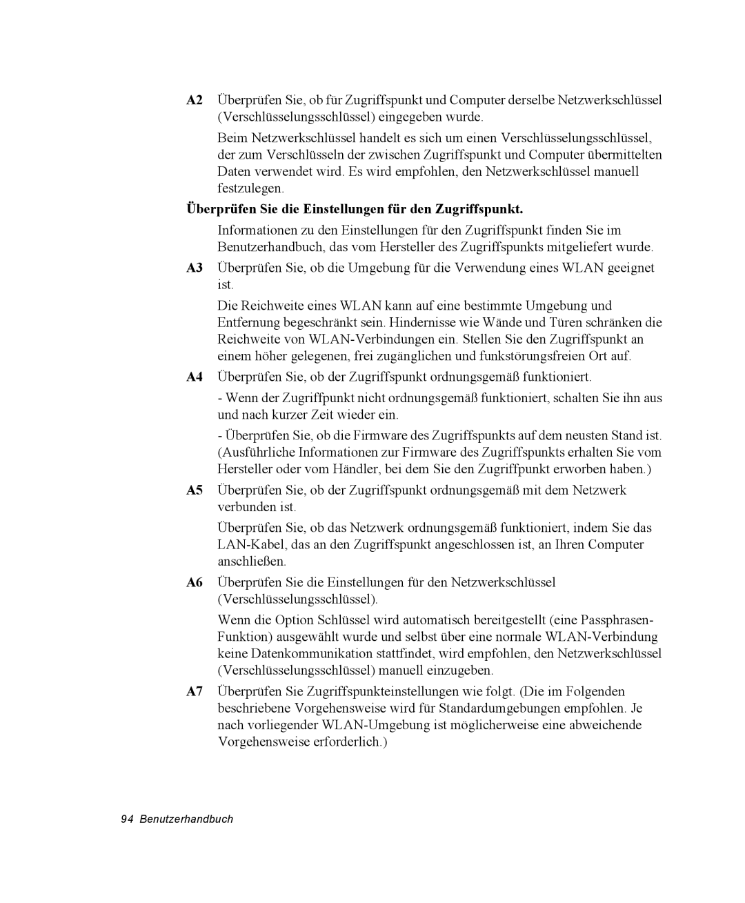 Samsung NM40PRTV01/SEG, NM40TH0FMS/SEG, NM40PRTV02/SEG manual Überprüfen Sie die Einstellungen für den Zugriffspunkt 