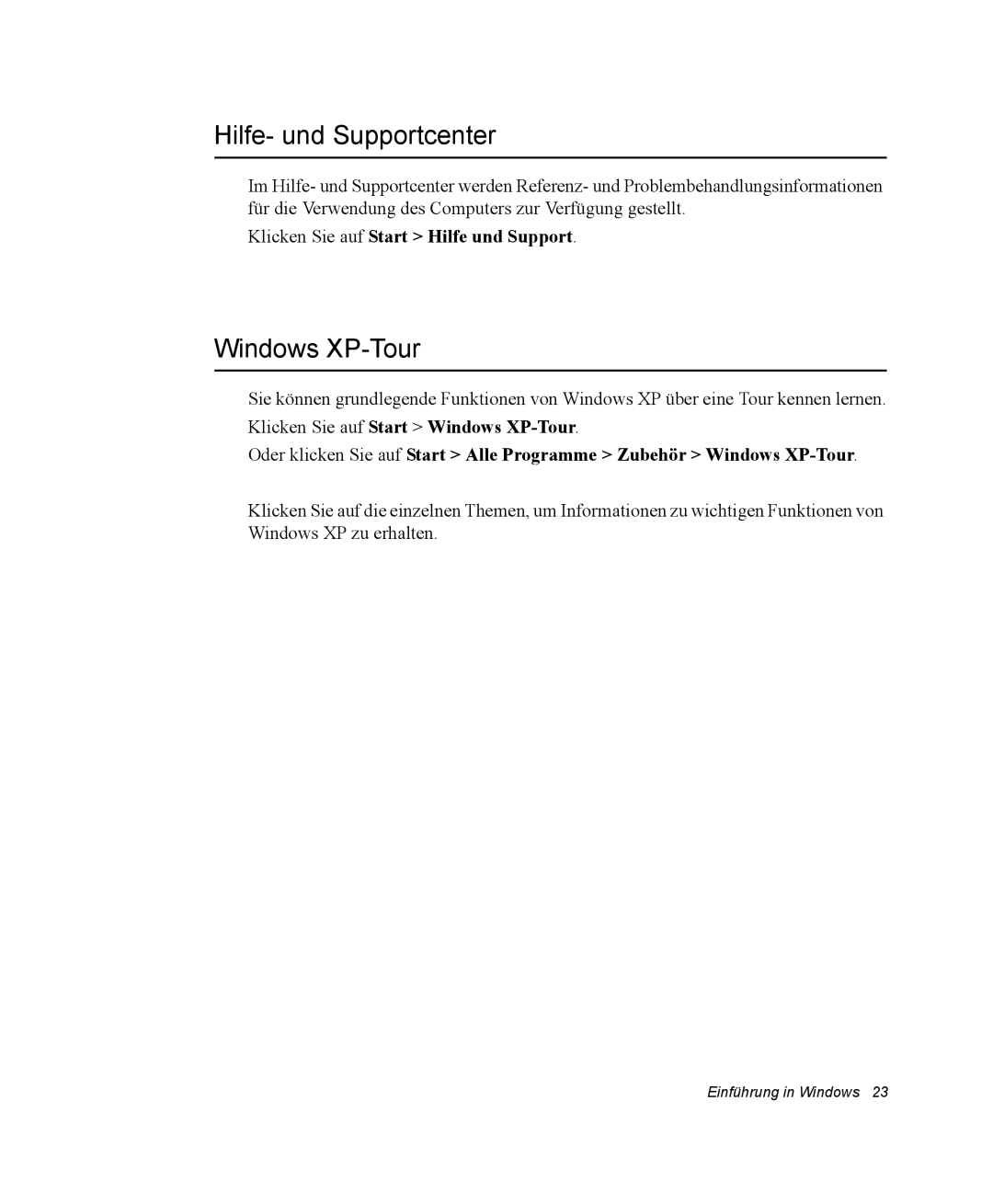 Samsung NM40PRC000/SEG, NM40TH0FMS/SEG Hilfe- und Supportcenter, Windows XP-Tour, Klicken Sie auf Start Hilfe und Support 