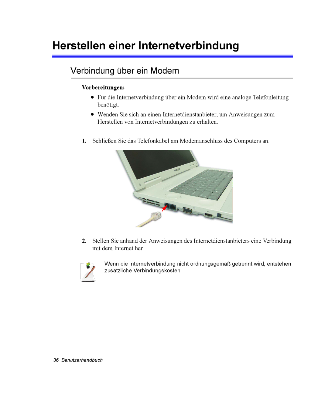 Samsung NM40PRCV02/SEG, NM40TH0FMS/SEG manual Herstellen einer Internetverbindung, Verbindung über ein Modem, Vorbereitungen 