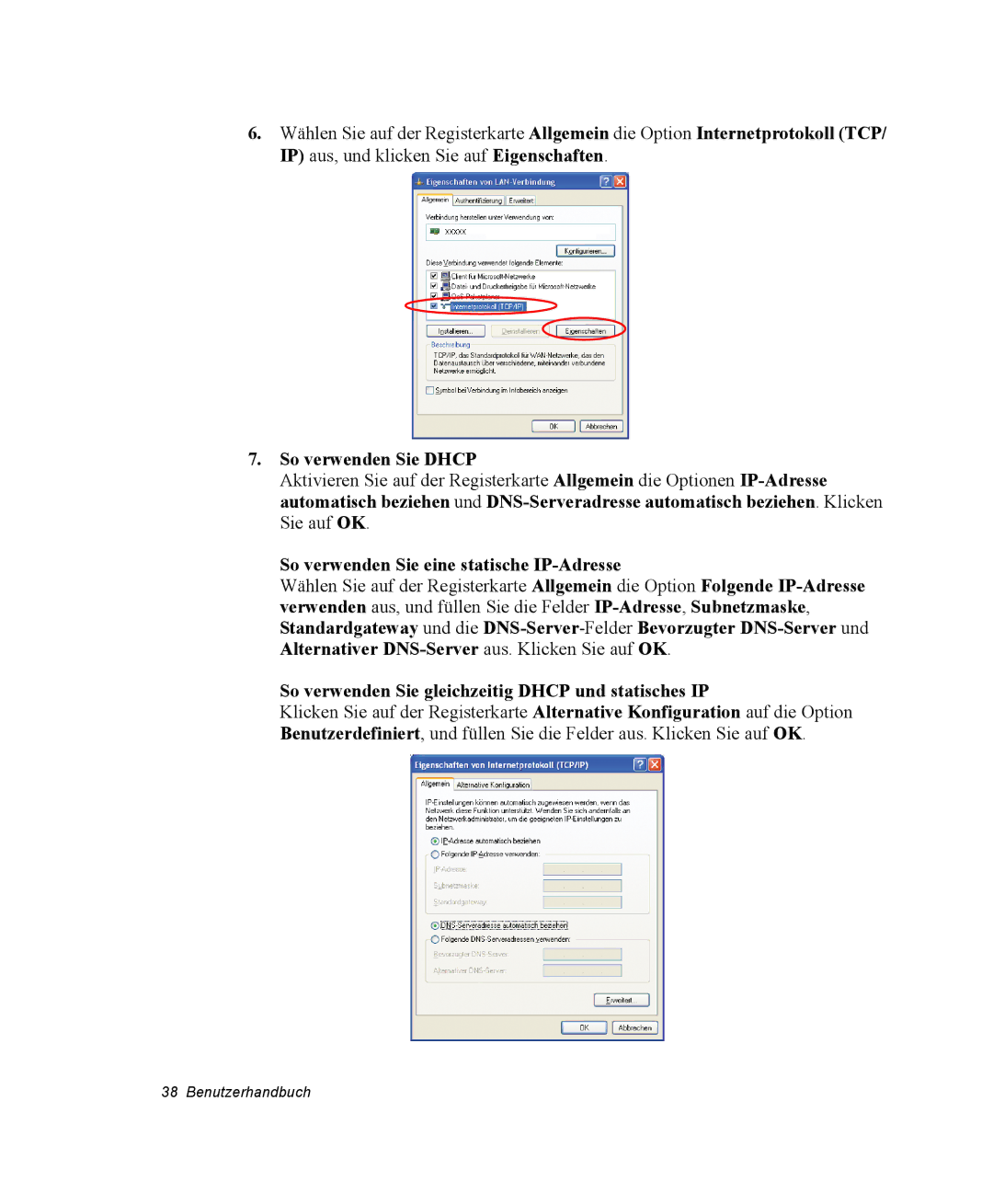 Samsung NM40TP0P2C/SEG, NM40TH0FMS/SEG, NM40PRTV02/SEG So verwenden Sie Dhcp, So verwenden Sie eine statische IP-Adresse 