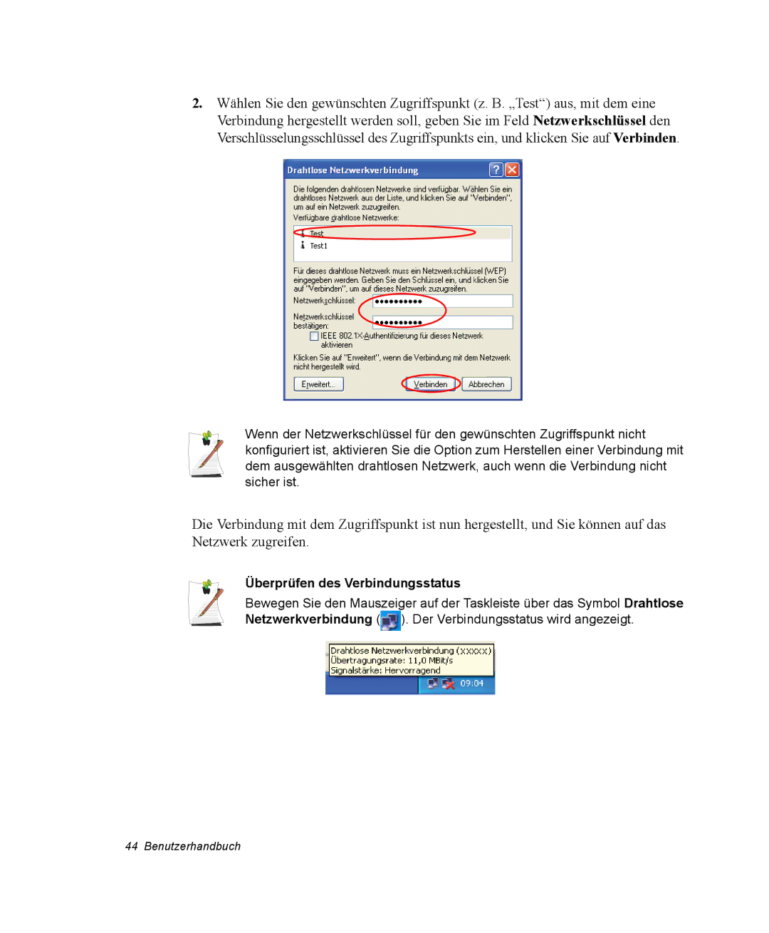 Samsung NM40PRC000/SEG, NM40TH0FMS/SEG, NM40PRTV02/SEG, NM40PRTV01/SEG, NM40PRDV01/SEG manual Überprüfen des Verbindungsstatus 