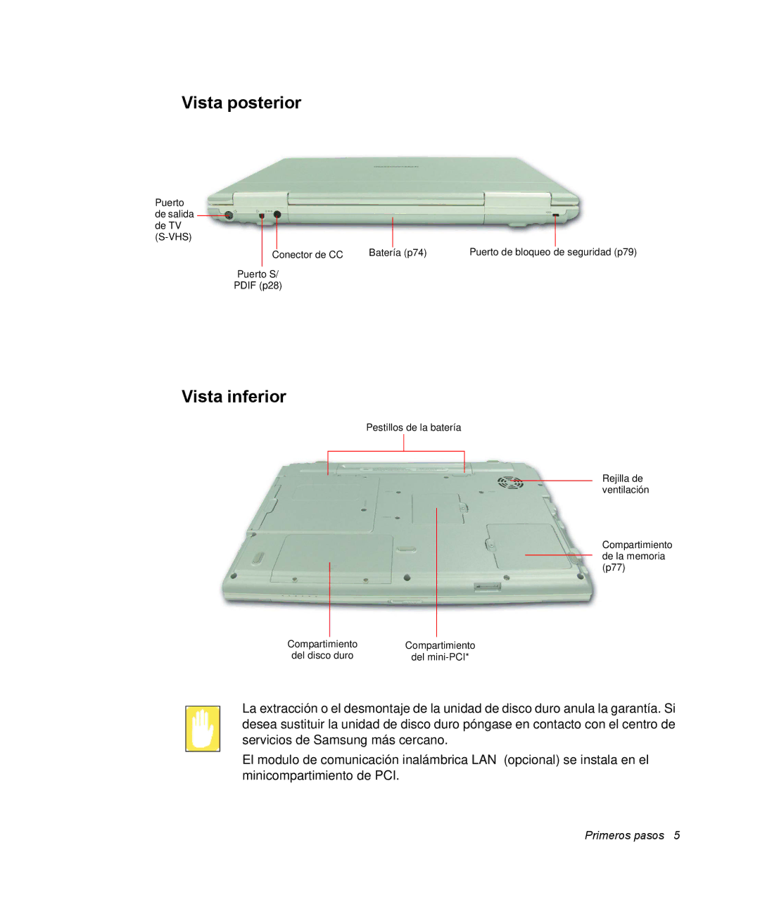 Samsung NM40TH0JP0/SES, NM40PRCV01/SES manual Vista posterior, Vista inferior 