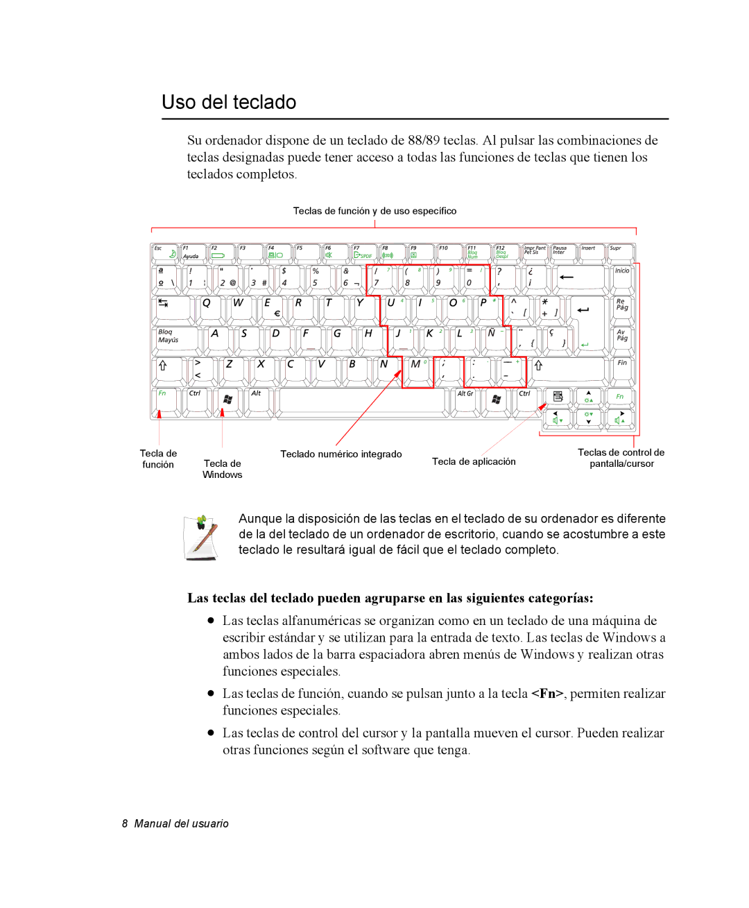 Samsung NM40PRCV01/SES, NM40TH0JP0/SES manual Uso del teclado 