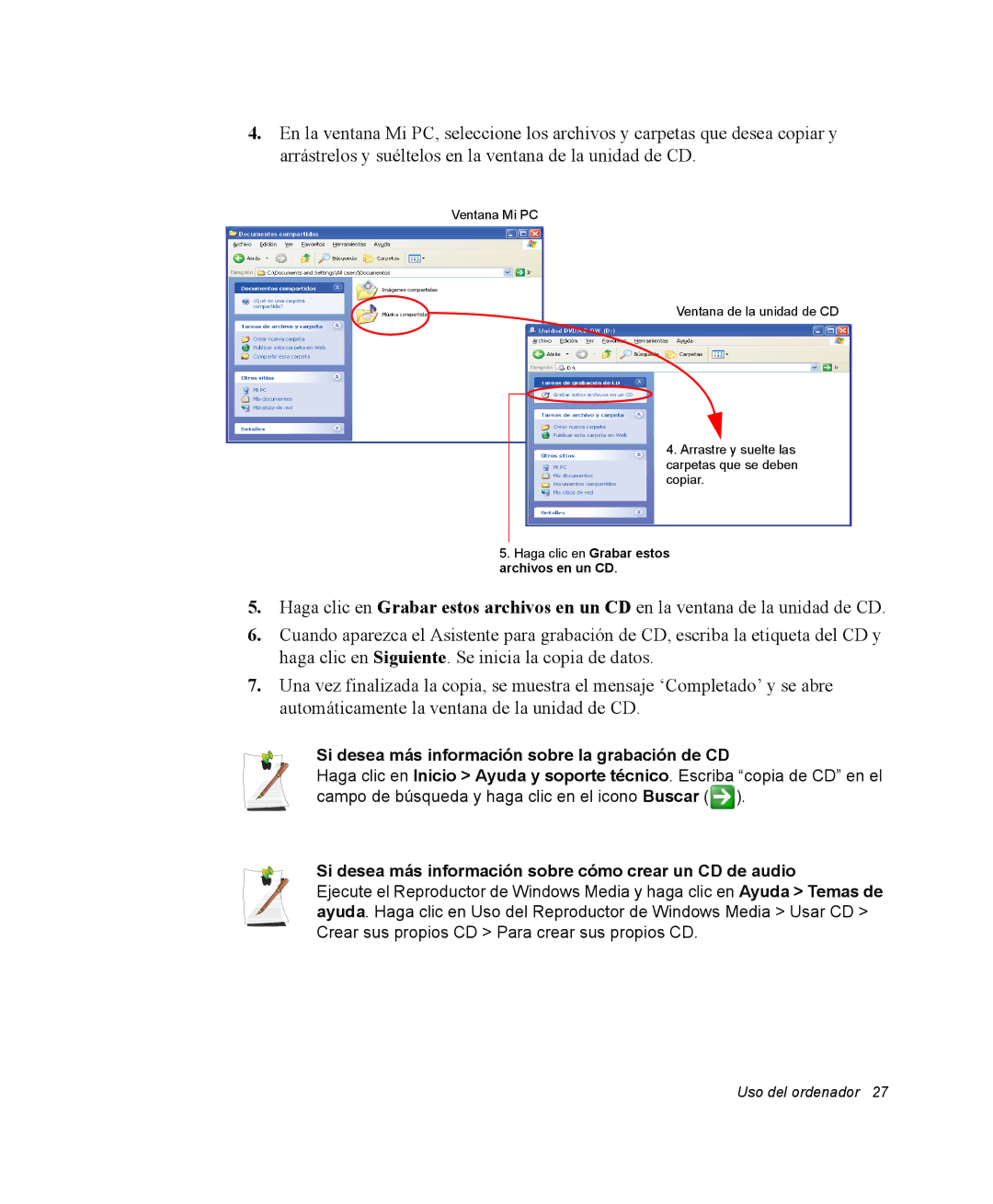 Samsung NM40TH0JP0/SES, NM40PRCV01/SES manual Si desea más información sobre la grabación de CD 