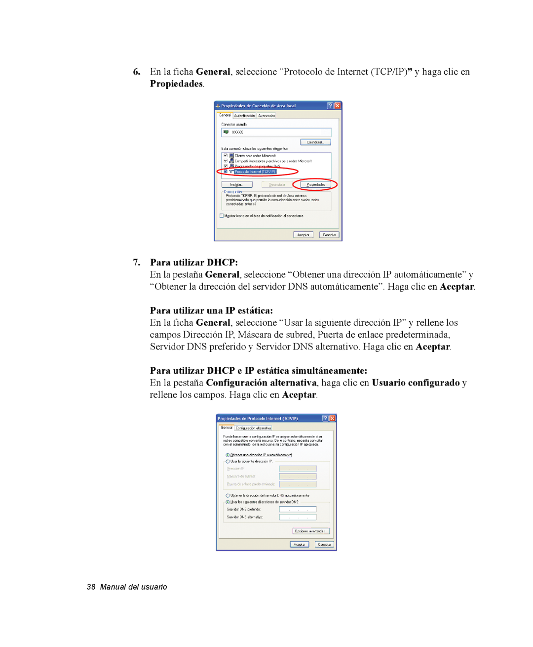 Samsung NM40PRCV01/SES, NM40TH0JP0/SES manual Para utilizar Dhcp, Para utilizar una IP estática 