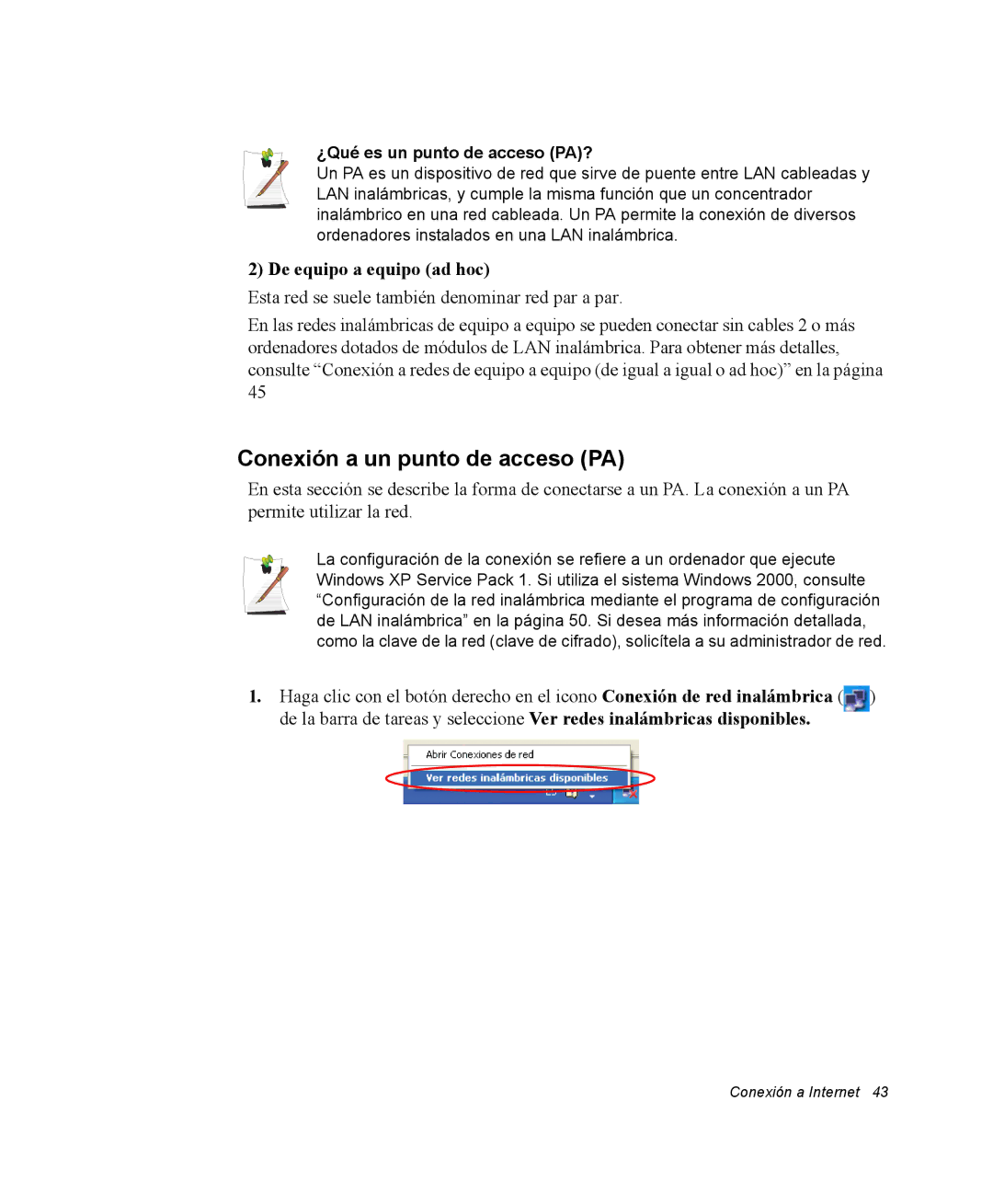 Samsung NM40TH0JP0/SES manual Conexión a un punto de acceso PA, De equipo a equipo ad hoc, ¿Qué es un punto de acceso PA? 