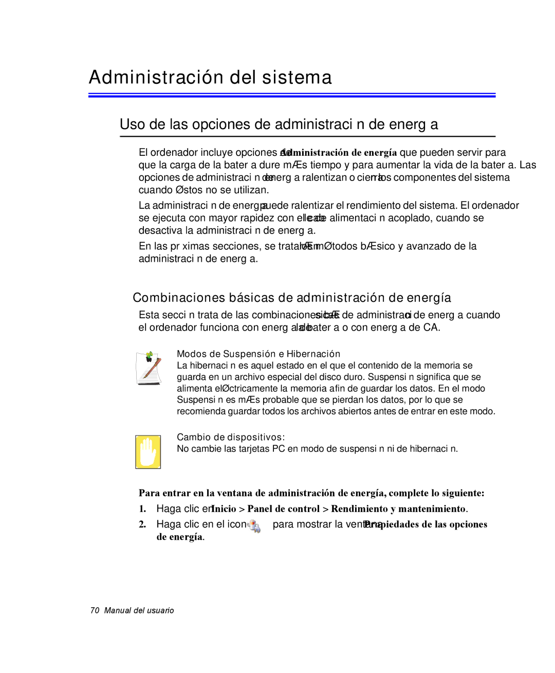 Samsung NM40PRCV01/SES, NM40TH0JP0/SES manual Administración del sistema, Uso de las opciones de administración de energía 