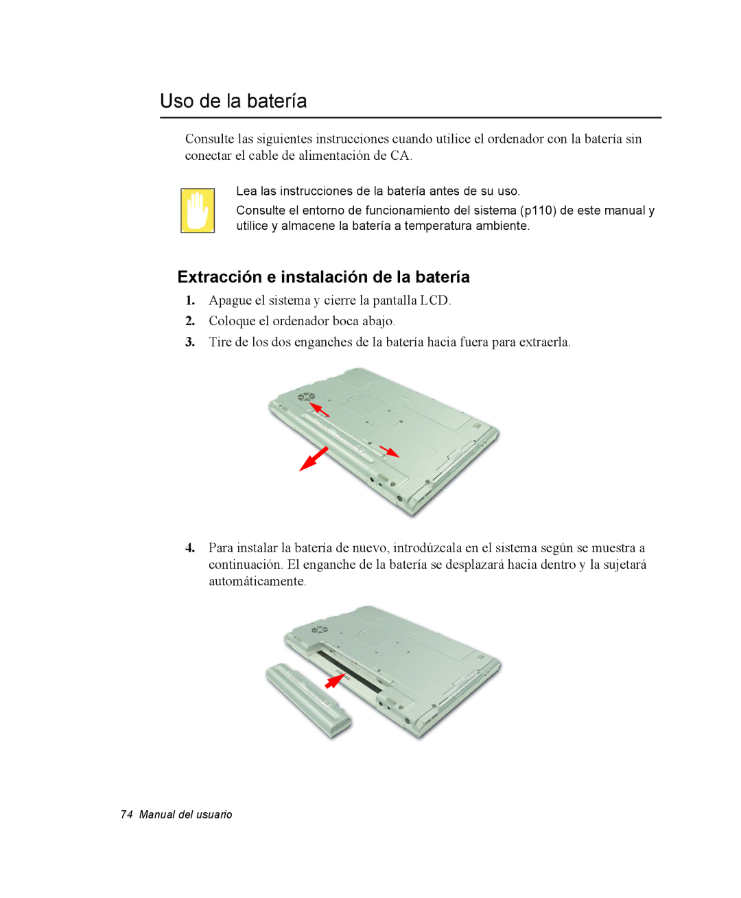 Samsung NM40PRCV01/SES, NM40TH0JP0/SES manual Uso de la batería, Extracción e instalación de la batería 