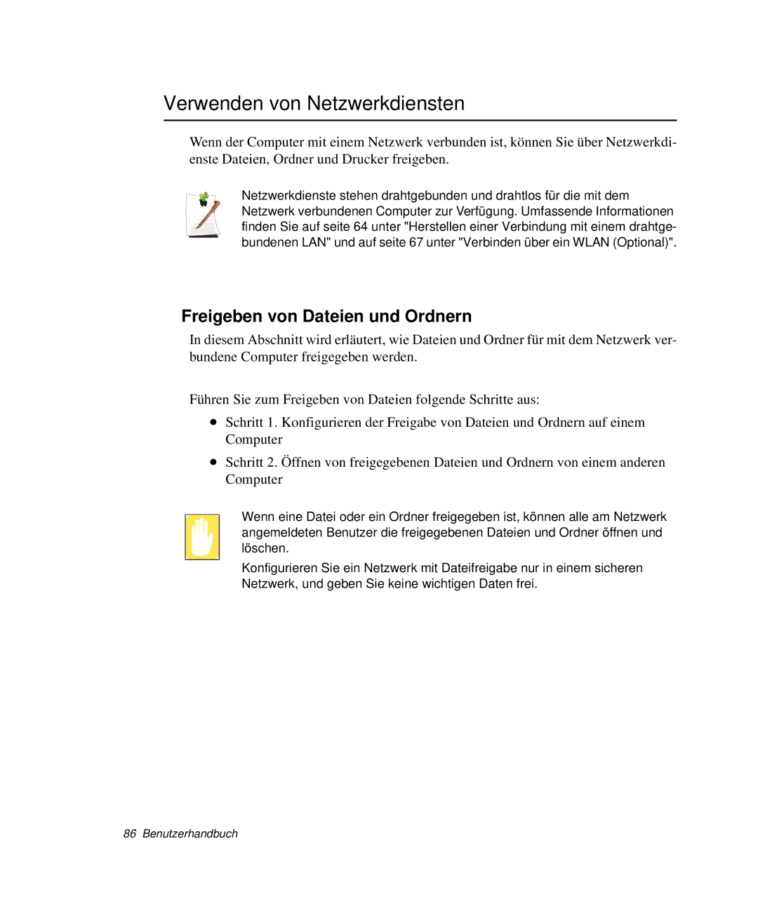 Samsung NP-G10K000/SEG, NP-G10K001/SEG manual Verwenden von Netzwerkdiensten, Freigeben von Dateien und Ordnern 