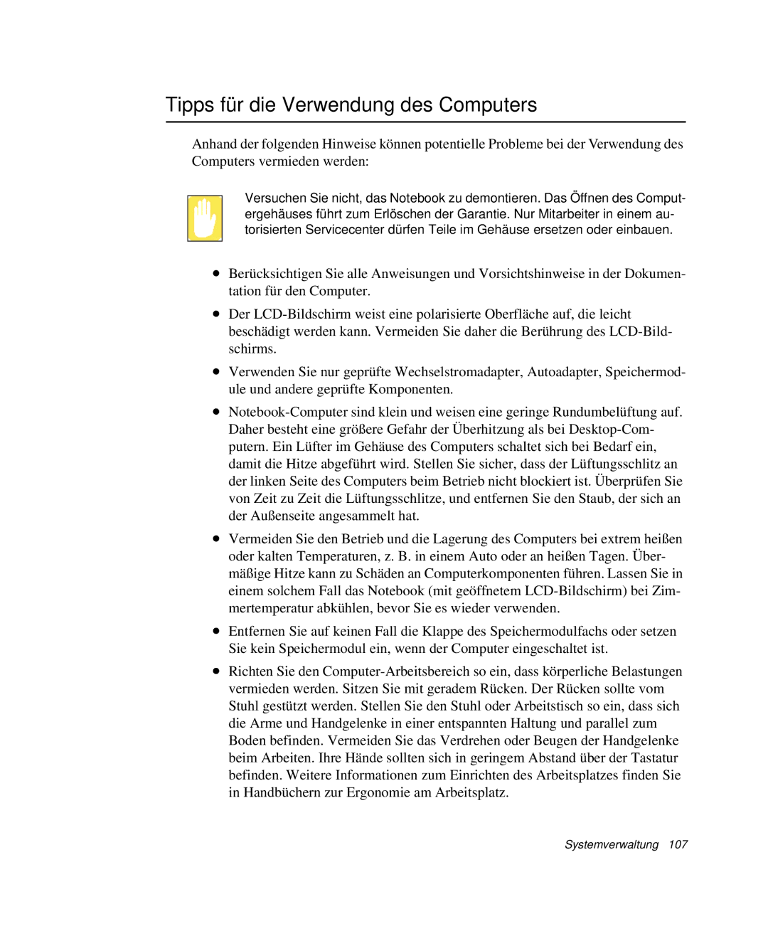 Samsung NP-G10K001/SEG, NP-G10K000/SEG manual Tipps für die Verwendung des Computers 