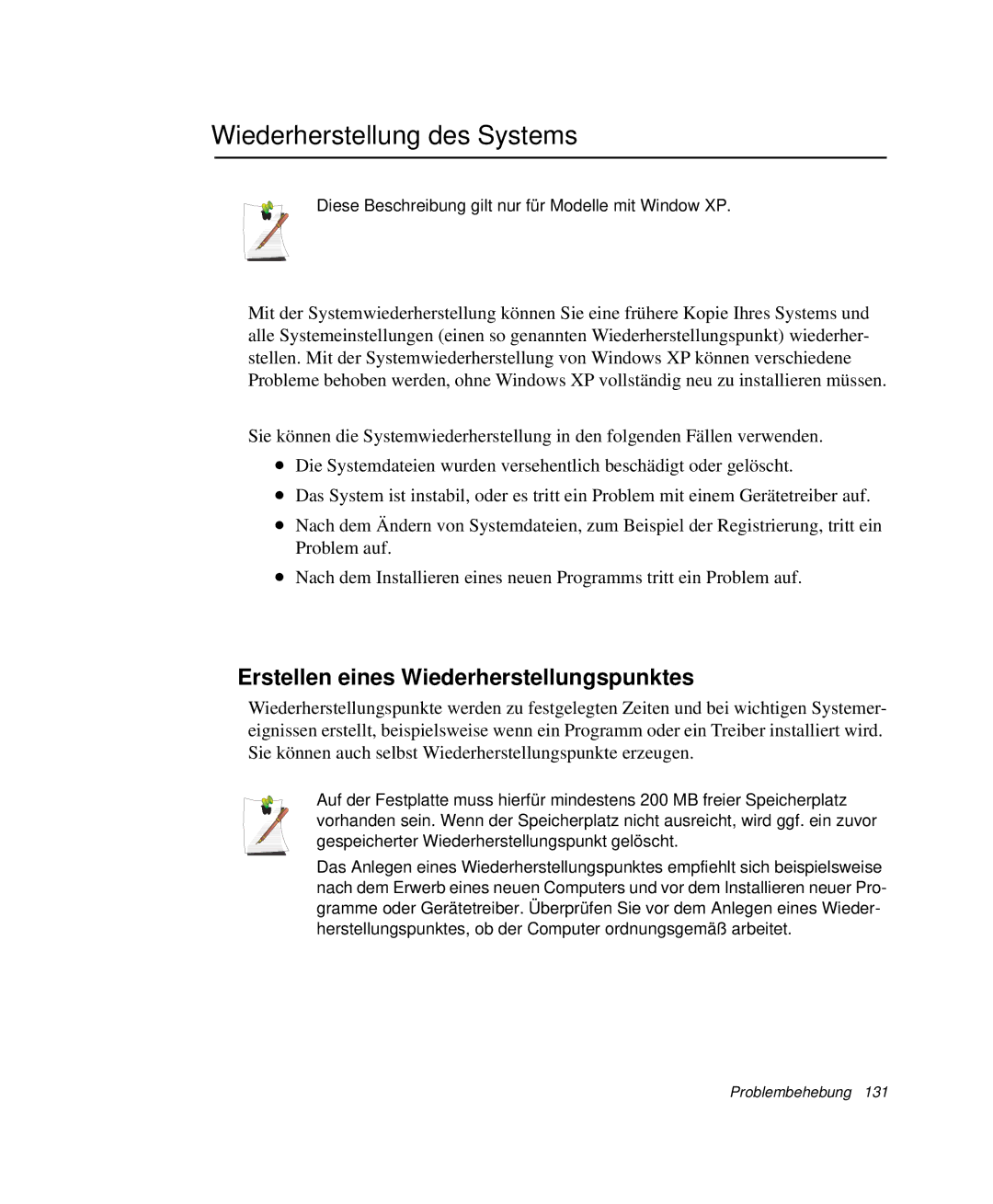 Samsung NP-G10K001/SEG, NP-G10K000/SEG manual Wiederherstellung des Systems, Erstellen eines Wiederherstellungspunktes 