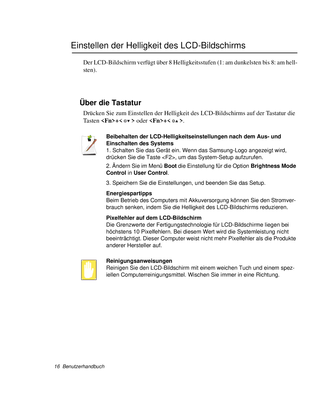 Samsung NP-G10K000/SEG, NP-G10K001/SEG Einstellen der Helligkeit des LCD-Bildschirms, Über die Tastatur, Energiespartipps 