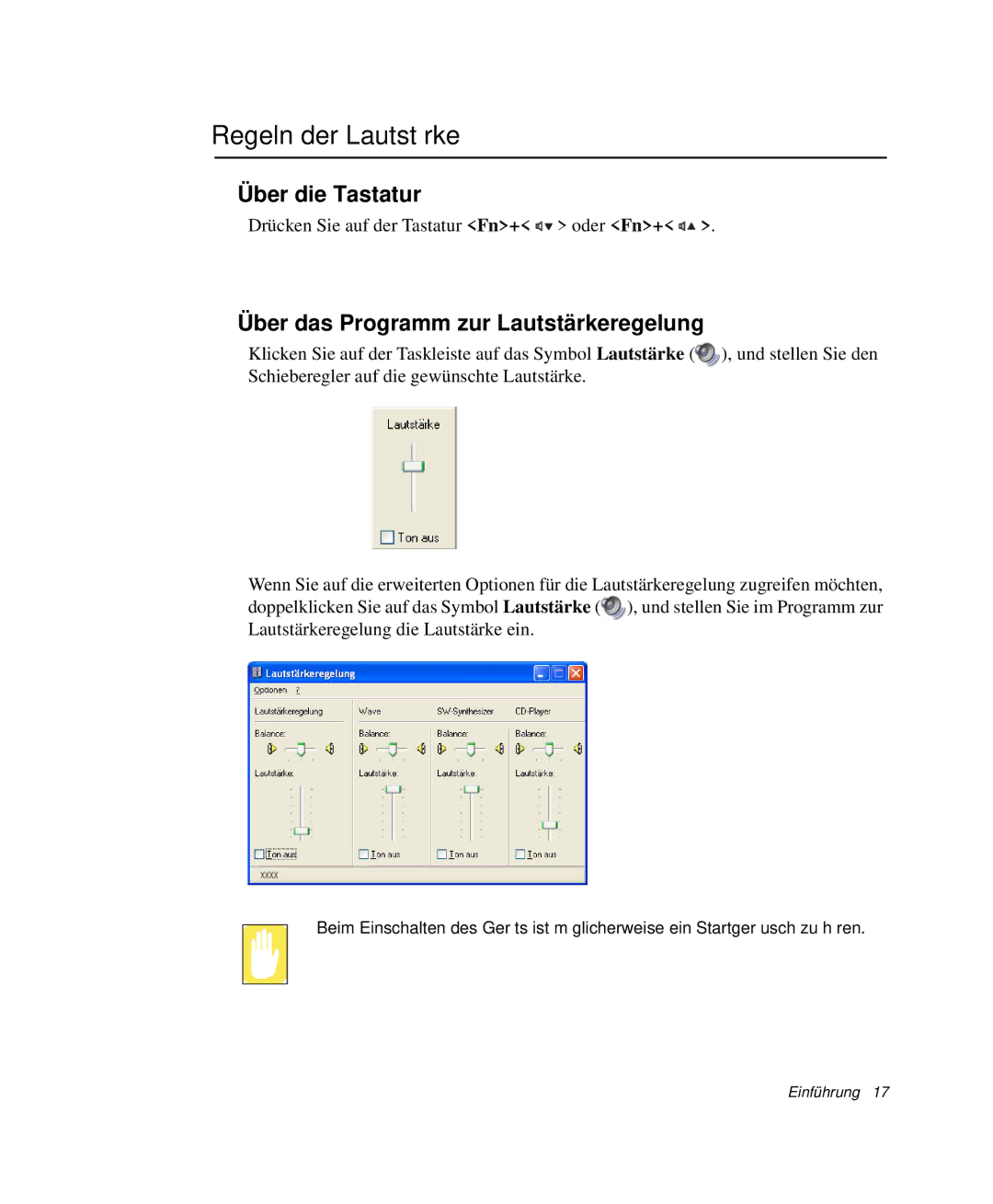 Samsung NP-G10K001/SEG, NP-G10K000/SEG manual Regeln der Lautstärke, Über das Programm zur Lautstärkeregelung 