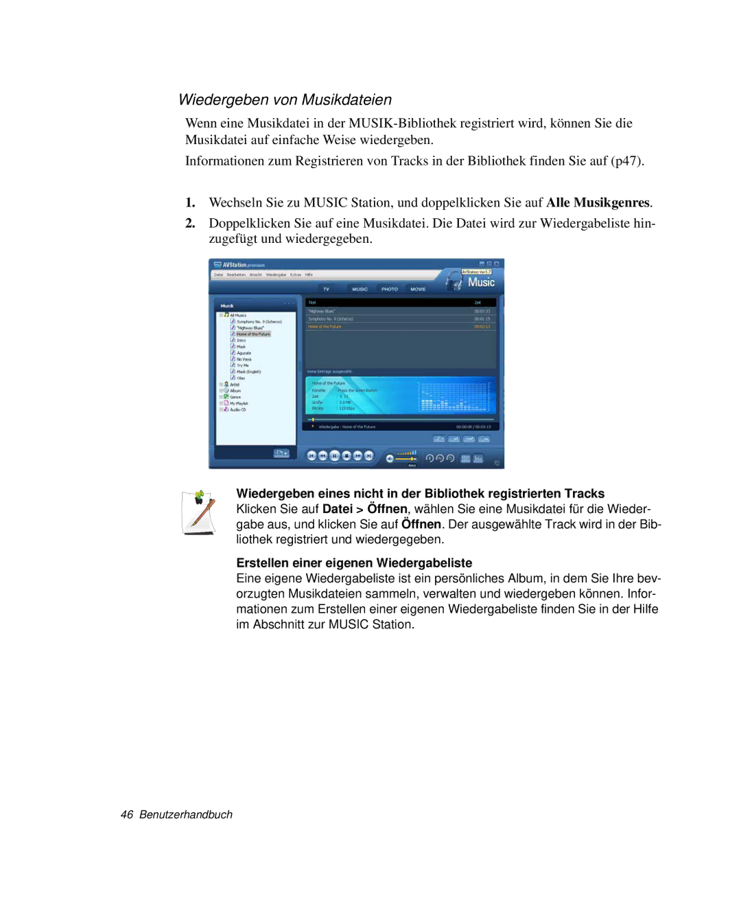 Samsung NP-G10K000/SEG, NP-G10K001/SEG manual Wiedergeben von Musikdateien 