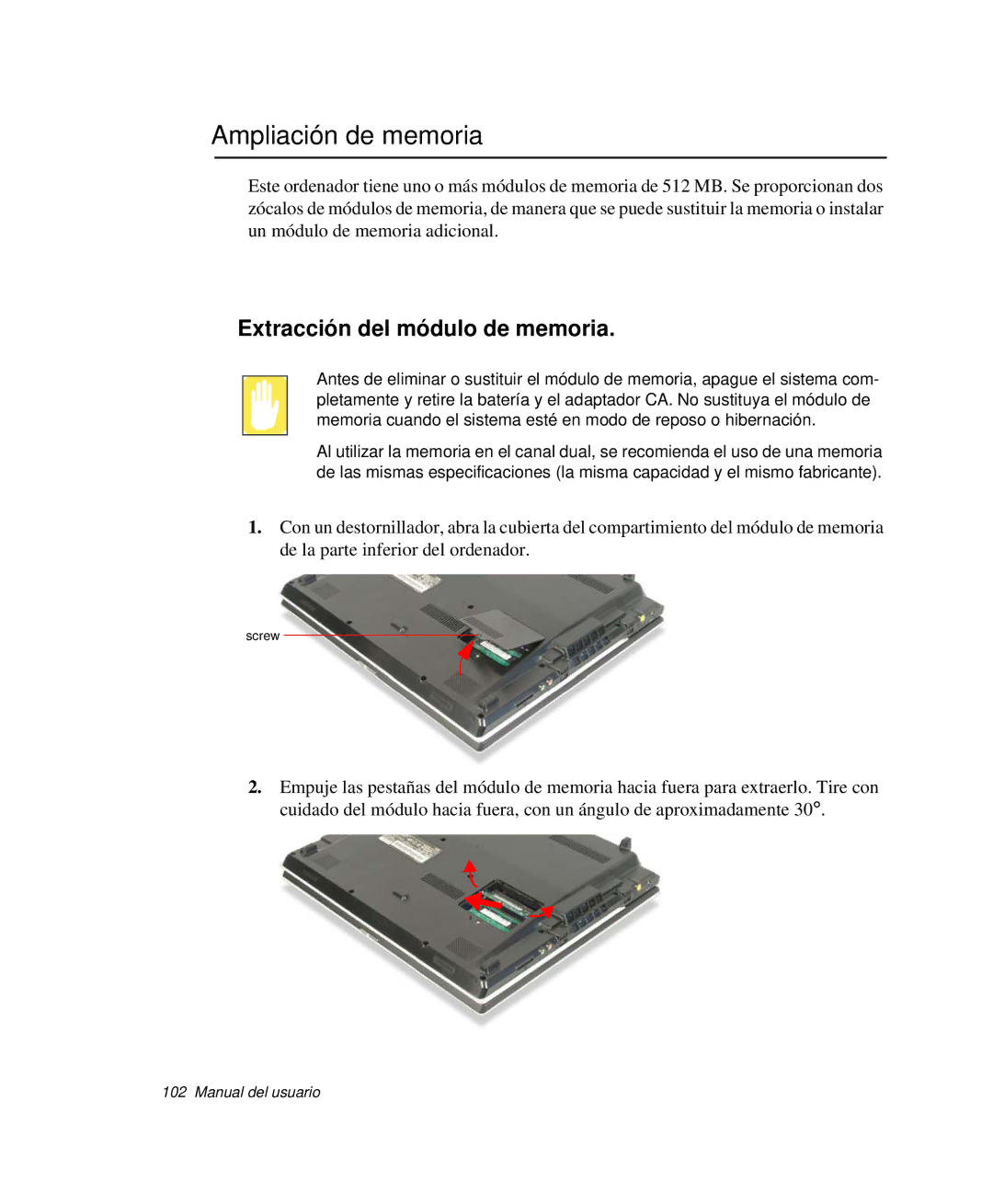 Samsung NP-G10K000/SES, NP-G10K001/SES manual Ampliación de memoria, Extracción del módulo de memoria 