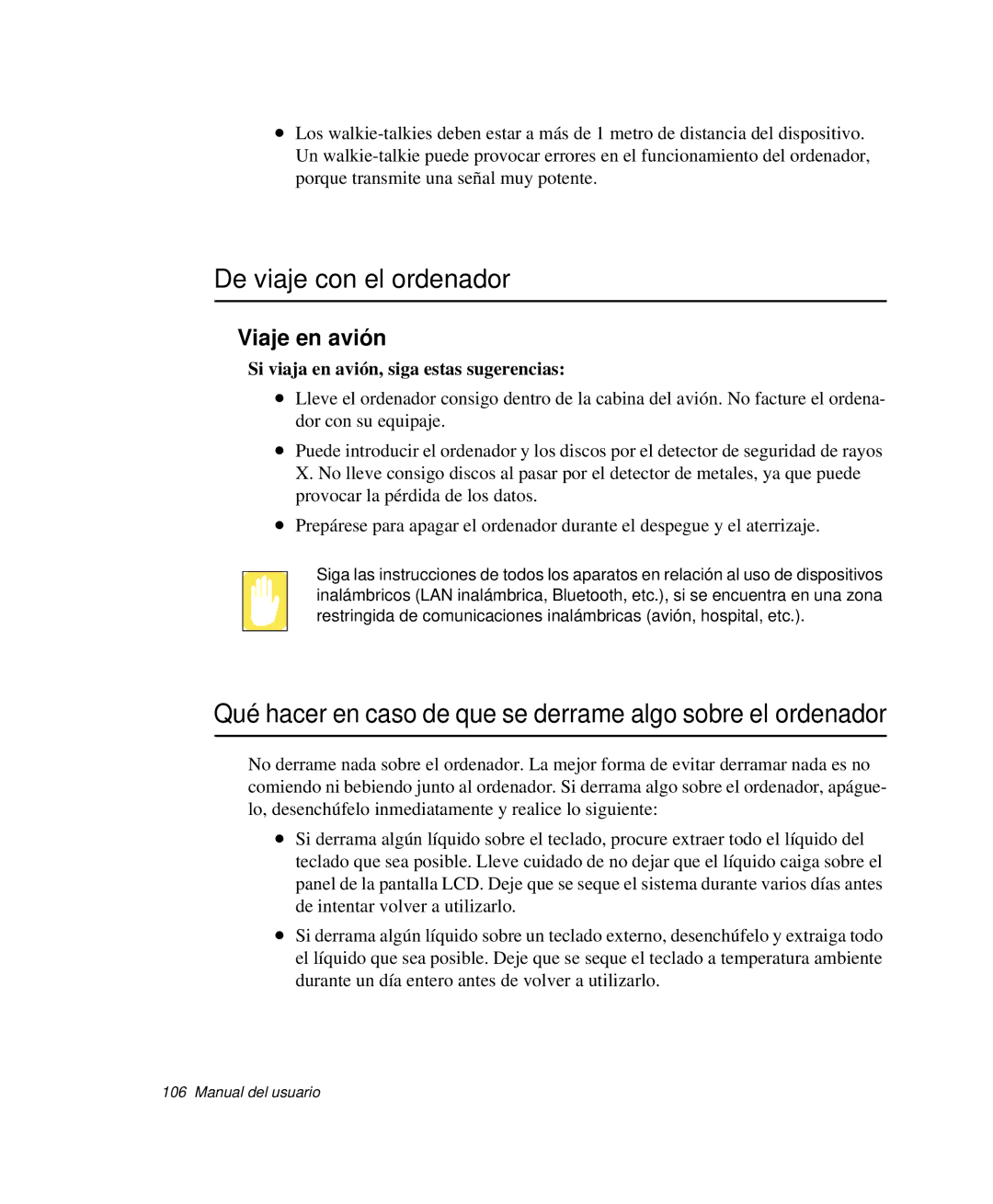 Samsung NP-G10K000/SES manual De viaje con el ordenador, Qué hacer en caso de que se derrame algo sobre el ordenador 