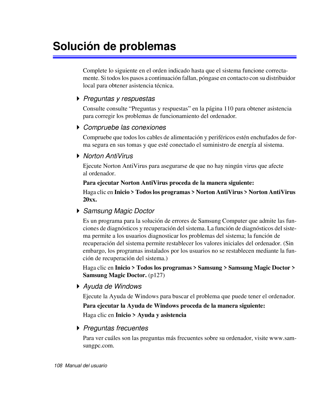 Samsung NP-G10K000/SES, NP-G10K001/SES manual Solución de problemas 