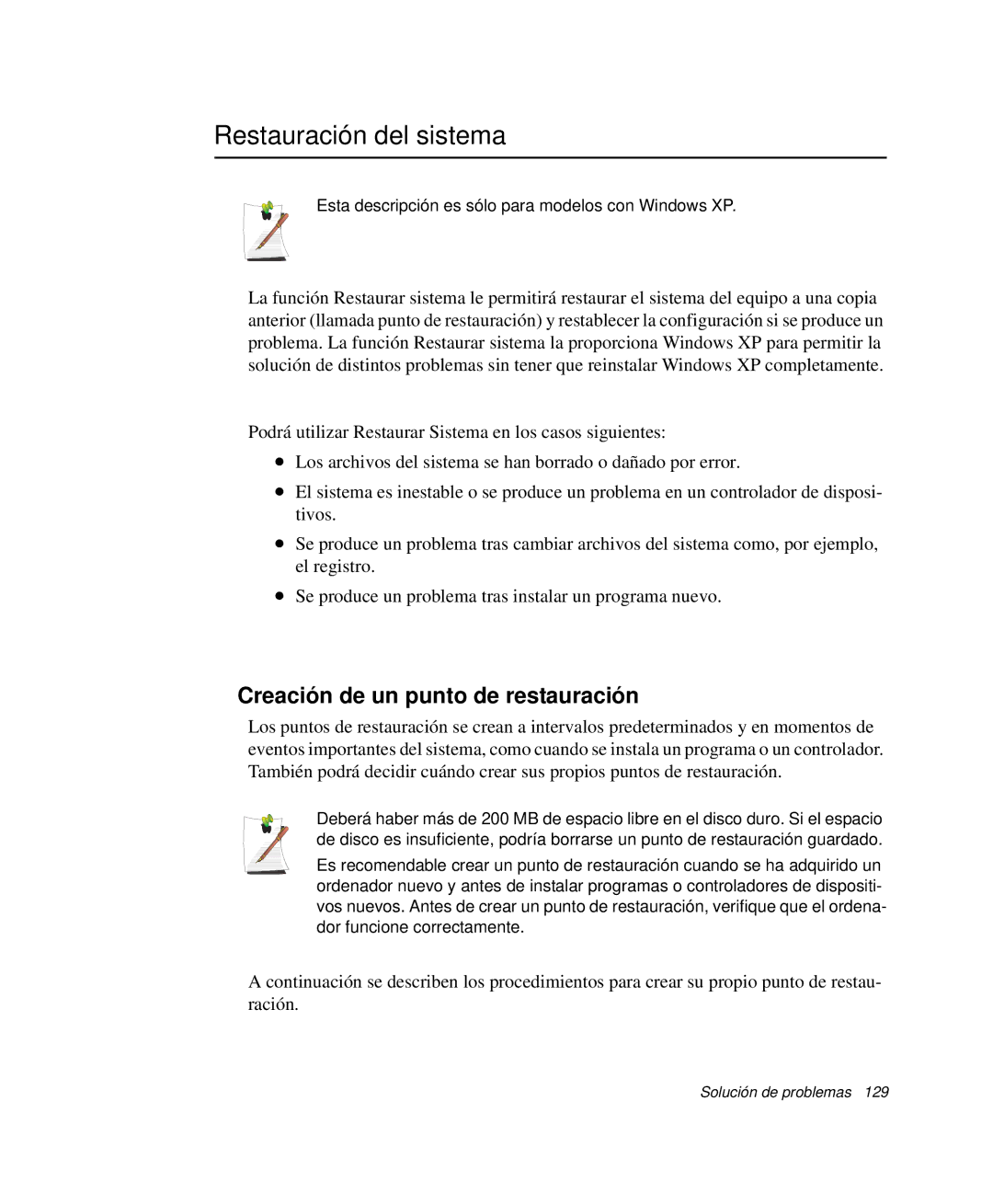 Samsung NP-G10K001/SES, NP-G10K000/SES manual Restauración del sistema, Creación de un punto de restauración 