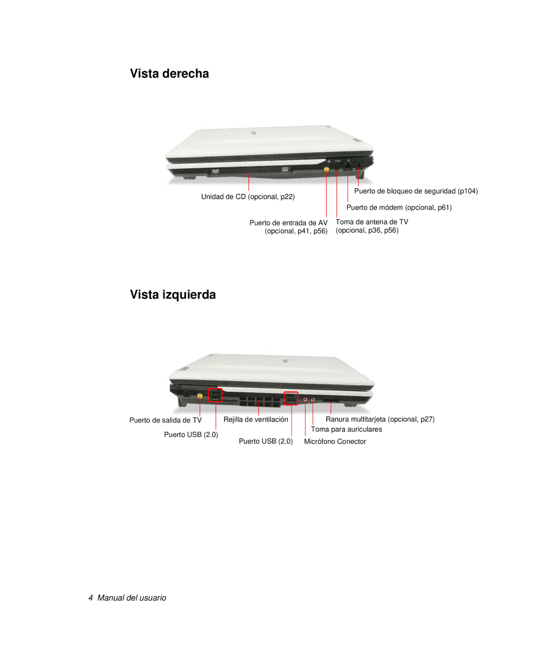 Samsung NP-G10K000/SES, NP-G10K001/SES manual Vista derecha, Vista izquierda 