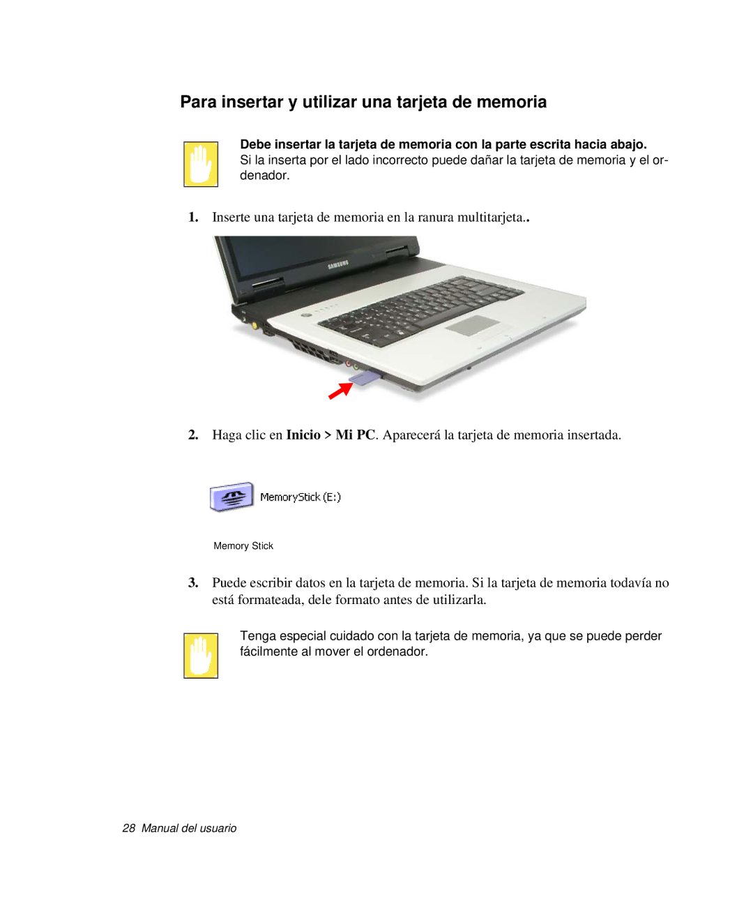 Samsung NP-G10K000/SES, NP-G10K001/SES manual Para insertar y utilizar una tarjeta de memoria 