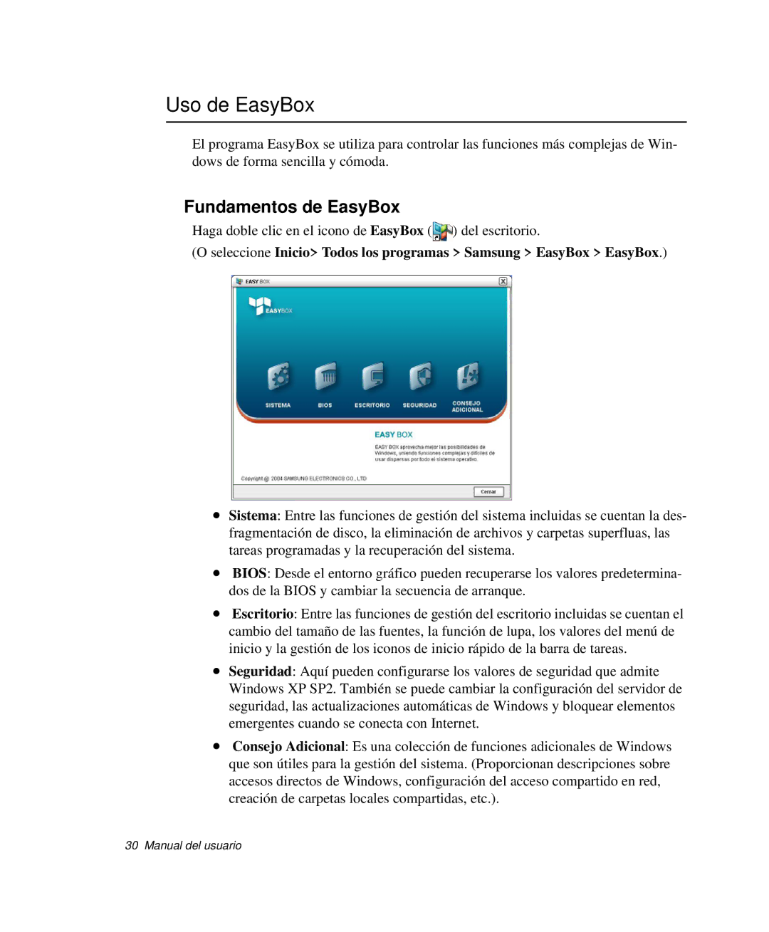 Samsung NP-G10K000/SES, NP-G10K001/SES manual Uso de EasyBox, Fundamentos de EasyBox 