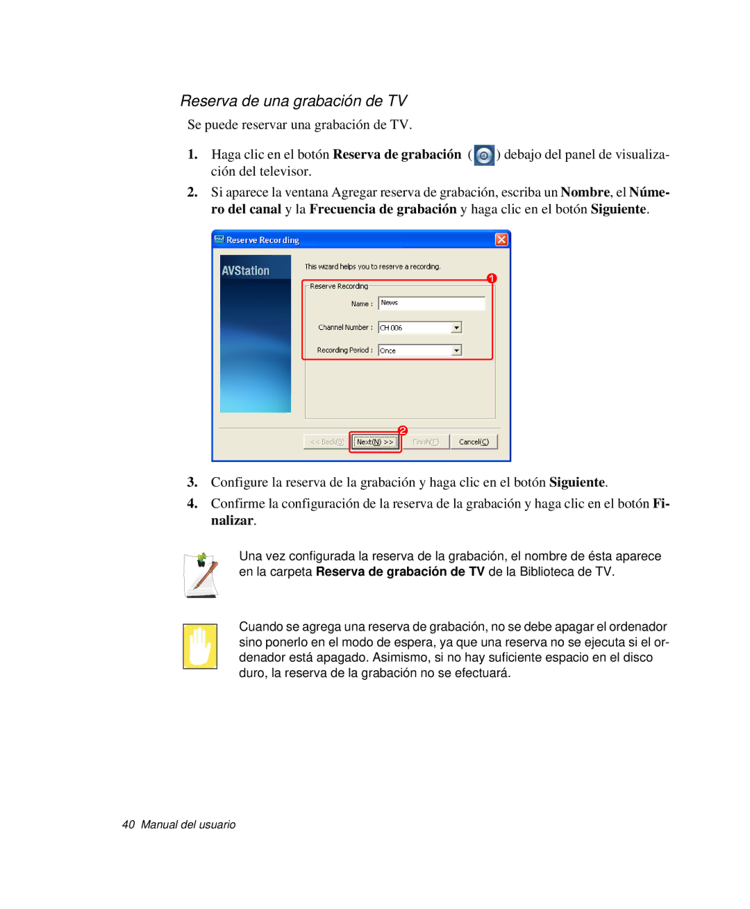 Samsung NP-G10K000/SES, NP-G10K001/SES manual Reserva de una grabación de TV 