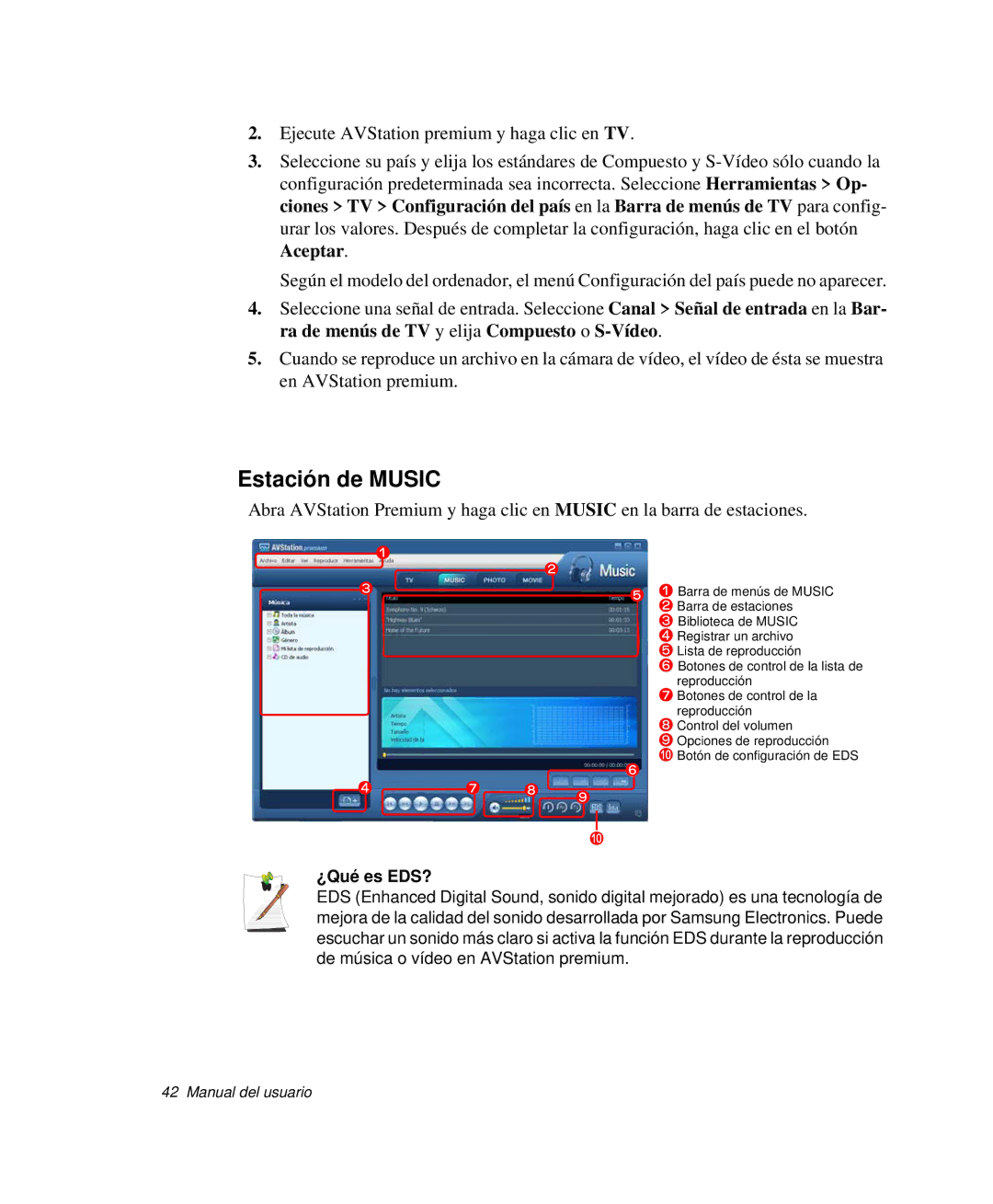 Samsung NP-G10K000/SES, NP-G10K001/SES manual Estación de Music, ¿Qué es EDS? 