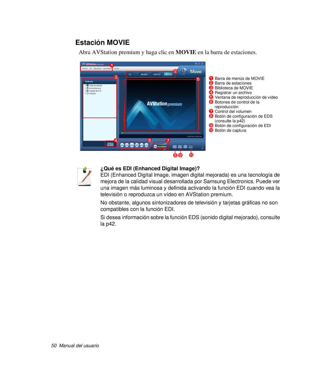 Samsung NP-G10K000/SES, NP-G10K001/SES manual Estación Movie, ¿Qué es EDI Enhanced Digital Image? 