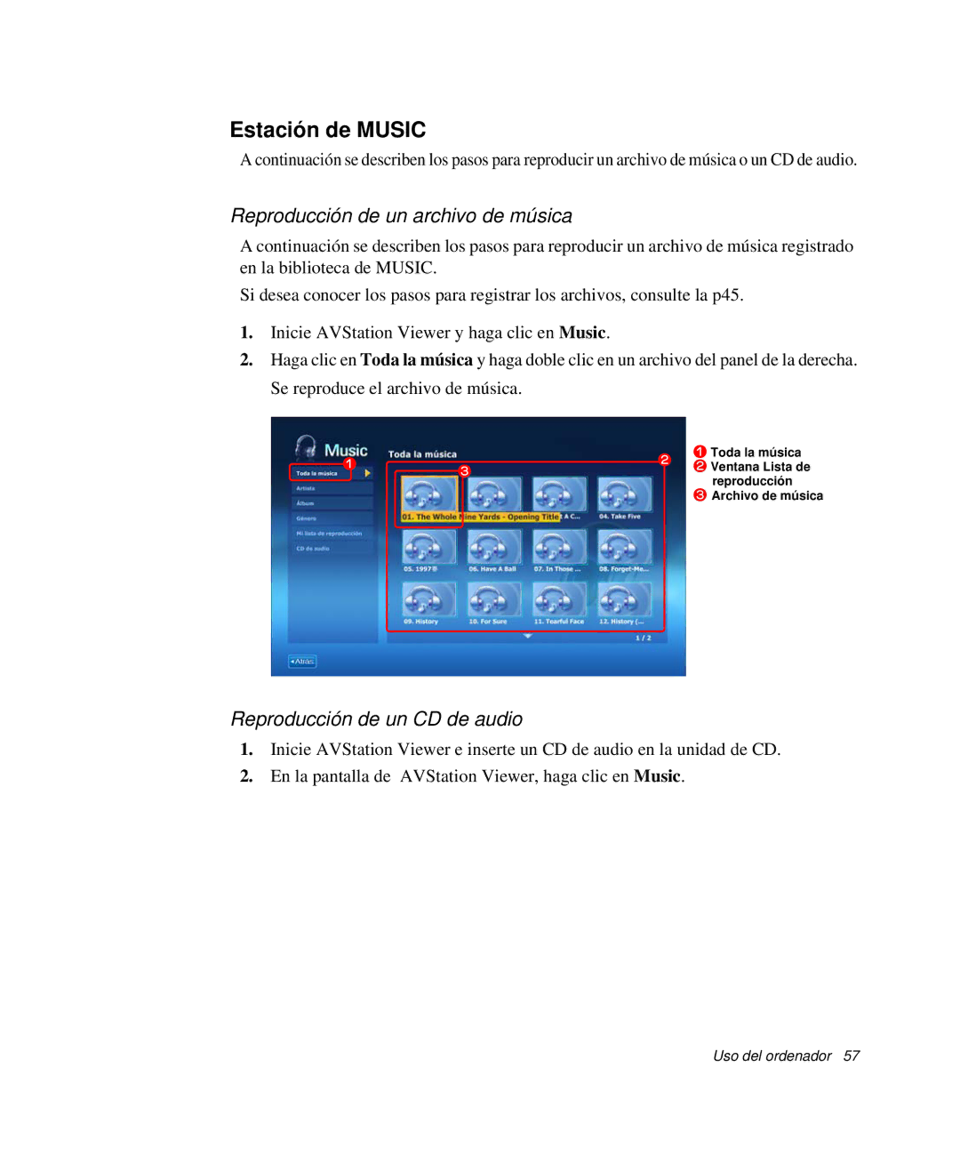 Samsung NP-G10K001/SES, NP-G10K000/SES manual Estación de Music 