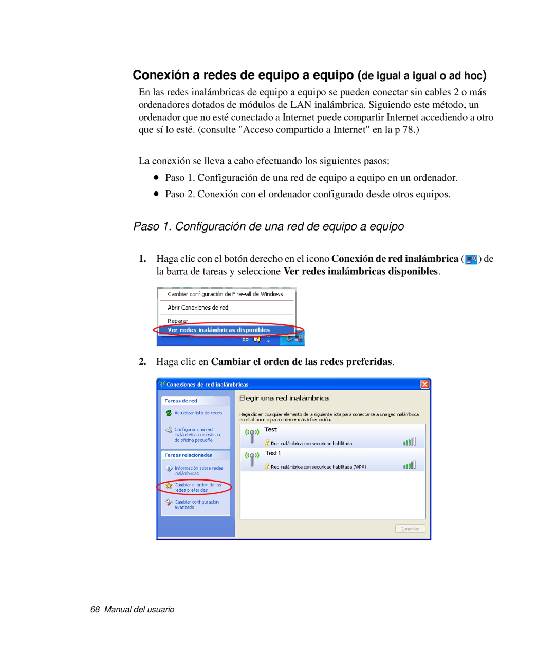 Samsung NP-G10K000/SES, NP-G10K001/SES manual Paso 1. Configuración de una red de equipo a equipo 